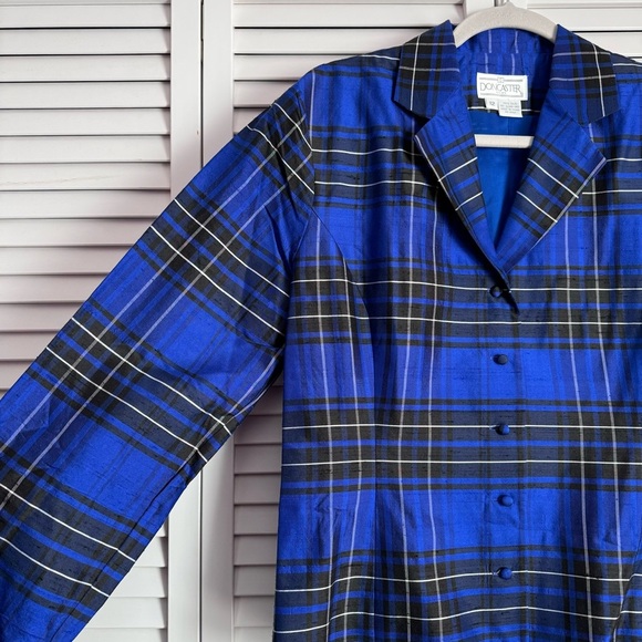 Doncaster Silk Plaid Lightweight Blazer Shirt Jacket Blue Black Size 12 NEW - Picture 5 of 9